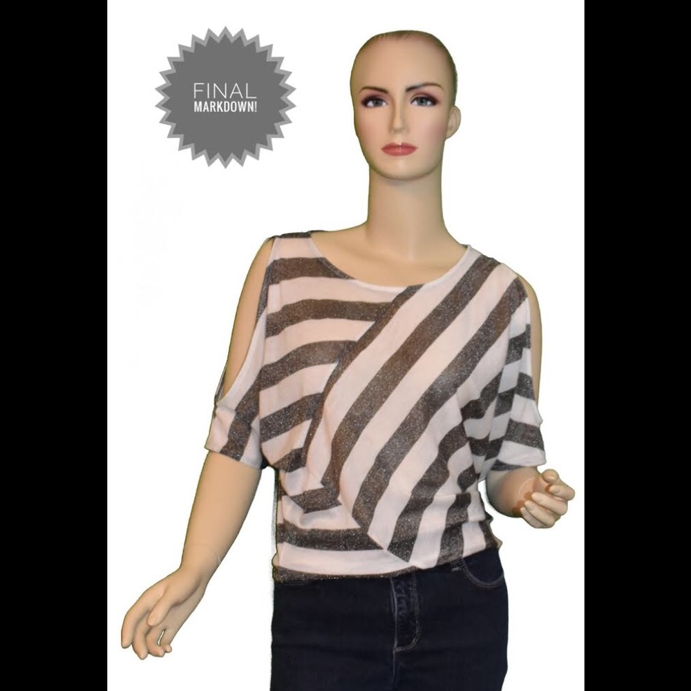 Bebe Split Sleeved Striped Top